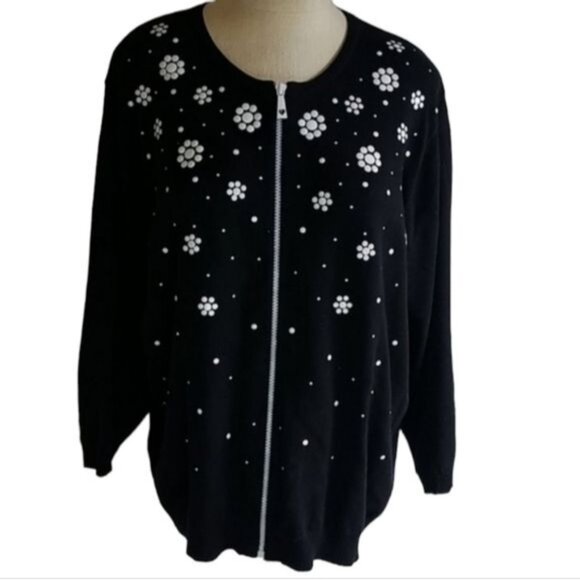 Sweater Cathy Daniels Cardigan Black Jacket Floral Women's WOMAN'S Extra Large - Picture 3 of 11